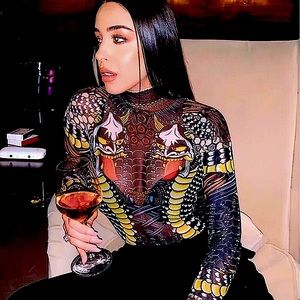 HP!✨Black demons mesh long sleeve bodysuit